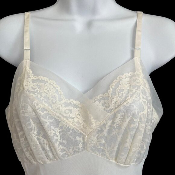 Vintage Henson Kickernick Ivory Nylon Lace Slip Midi Dress S Nightgown Bride - Picture 3 of 9
